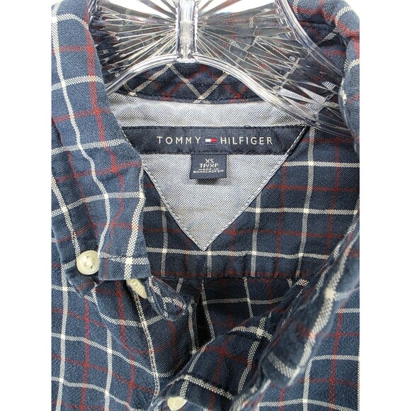 Tommy Hilfiger Mens Blue Checkered Medium XS Button Down Dress Shirt Classic Fit - Picture 2 of 8